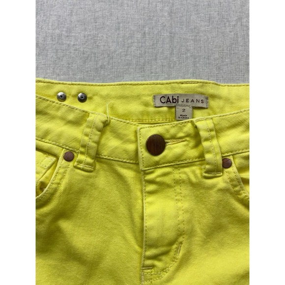 CAbi Neon Yellow Womens Size 2 Stretch Denim Preppy Straight Leg Crop Pants - Picture 4 of 8
